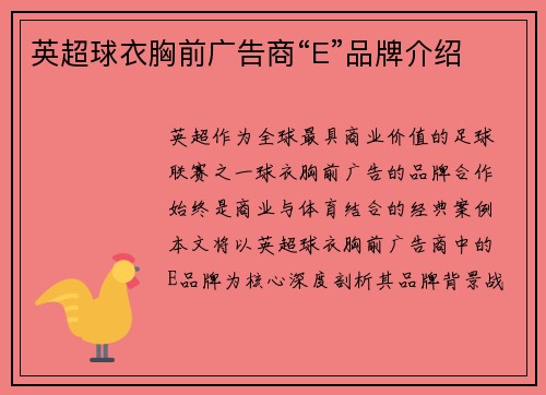 英超球衣胸前广告商“E”品牌介绍