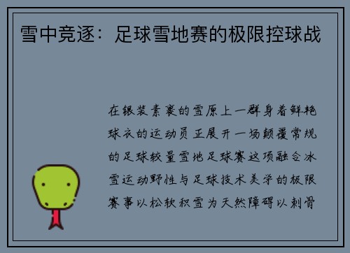 雪中竞逐：足球雪地赛的极限控球战